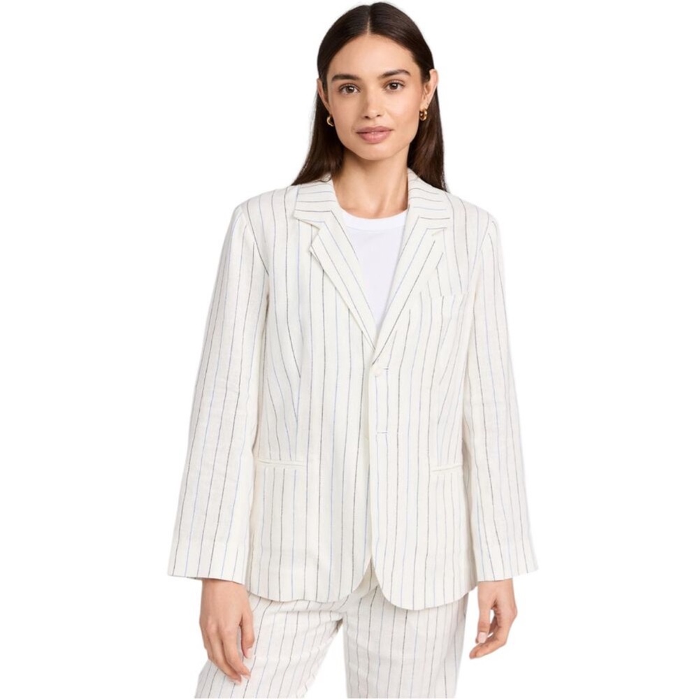 THE GREAT. The Relaxed Blazer in Cream Pinstripes 1|S